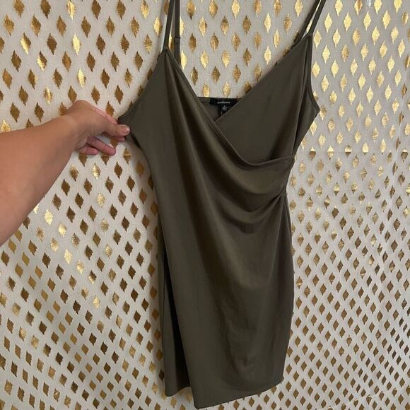 Wrap dress Olive green sage short mini skirt size L - Picture 3 of 5